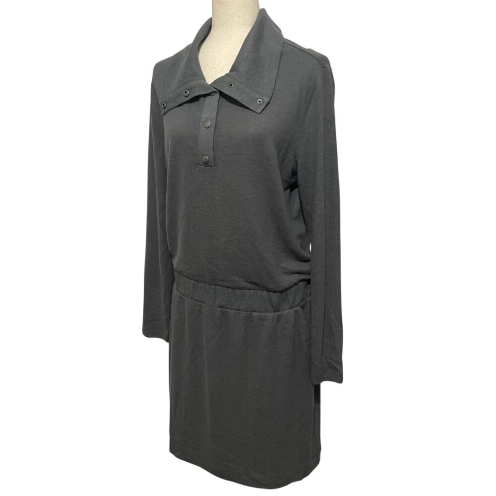 CAbi NWOT Haven Mini Dress Snap Cowl Neck Accent Super Soft sz M Blue Gray